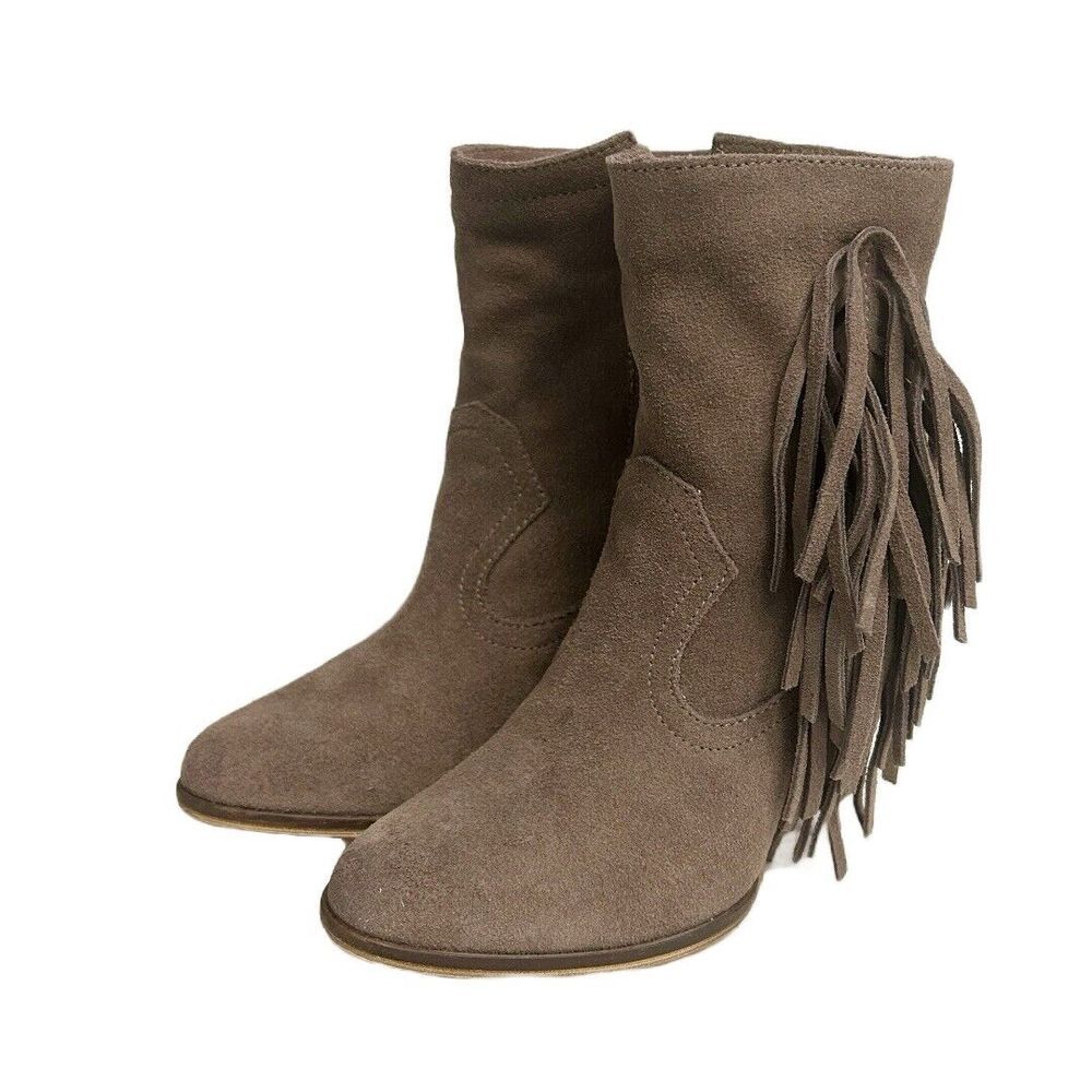 Steve Madden Pallas Boho Taupe Suede Ankle Booties Bohemian Women's Size 5.5M